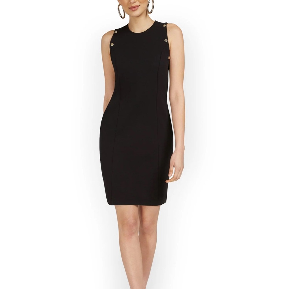 New York & Company Black Mini Dress with Gold Accents